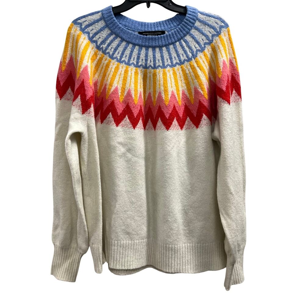 French Connection Essentials sweater rainbow dolman Fair Isle wool blend sz XL